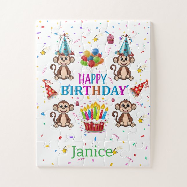 Quebra-cabeça Cute Monkey Happy Birthday Cupcake Puzzles  (Vertical)
