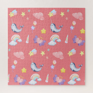 Quebra-cabeça Cute Narwhal Fish Unicorn Rainbow sea Girl Pattern