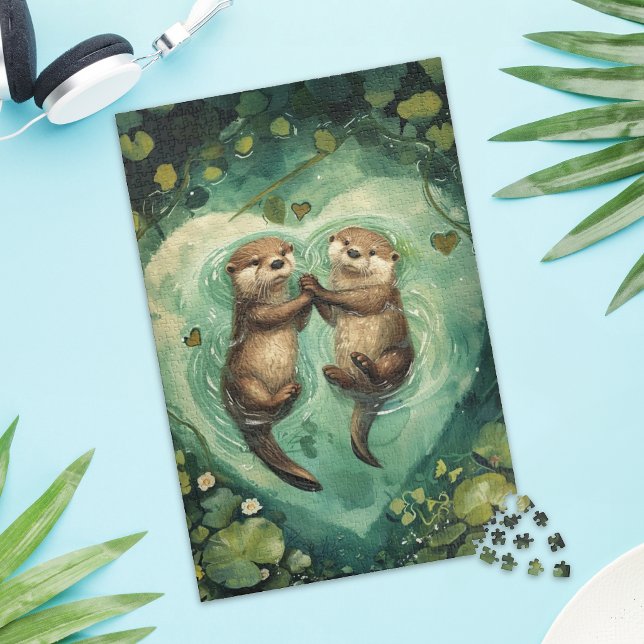 Quebra-cabeça Cute Otter Couple Love Jigsaw Puzzle (Criador carregado)