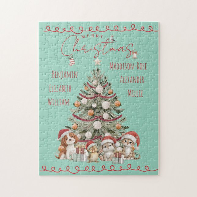 Quebra-cabeça Cute Pets Watercolour Family Christmas Puzzle (Vertical)
