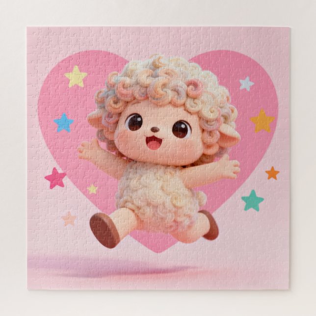 Quebra-cabeça Cute Pink Heart Lamb Puzzle (Vertical)