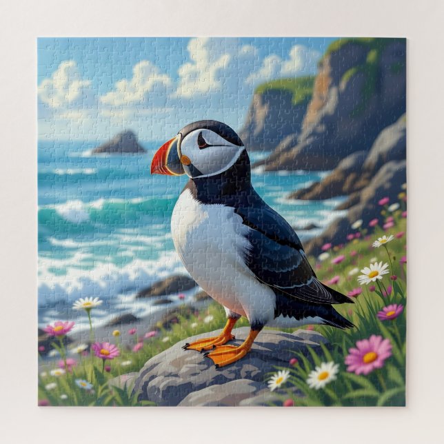 Quebra-cabeça Cute Puffin on the Seashore tema (Vertical)