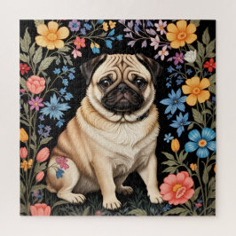 Quebra-cabeça Cute Pug Elegant Colorful Floral