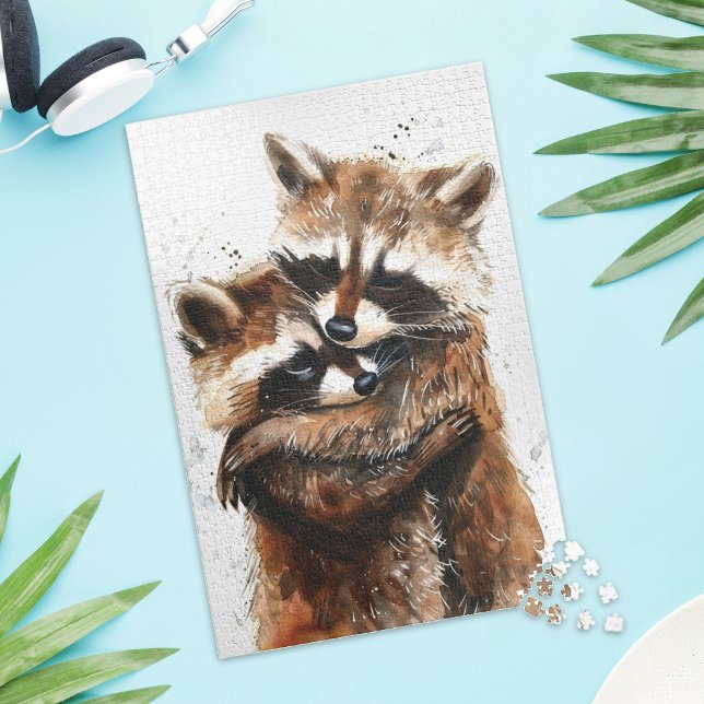 Quebra-cabeça Cute Raccoon Couple Love Jigsaw Puzzle (Criador carregado)