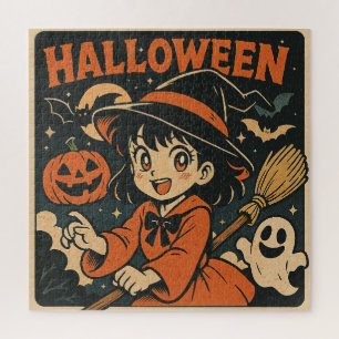 Quebra-cabeça Cute retro desenho animado japonês Halloween
