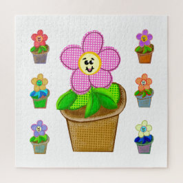 Quebra-cabeça Cute Rosy Posy Potted Flowers Square Jigsaw Puzzle