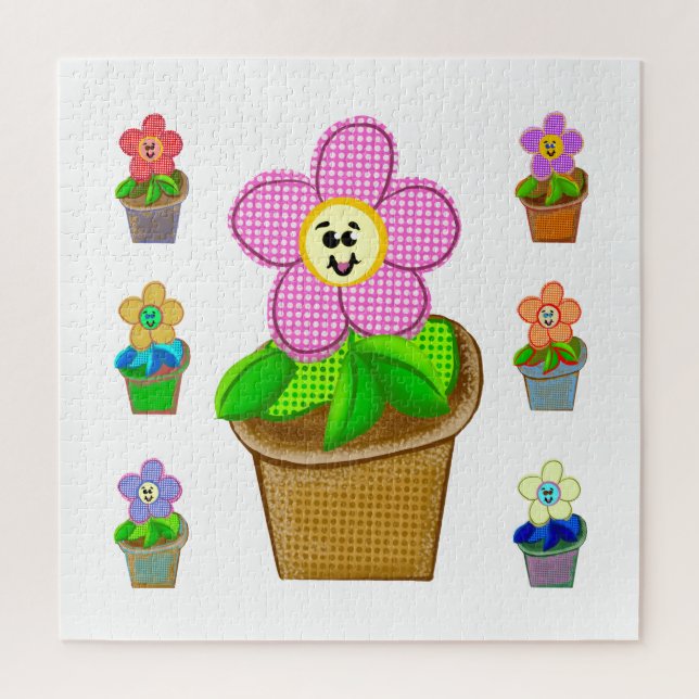 Quebra-cabeça Cute Rosy Posy Potted Flowers Square Jigsaw Puzzle (Vertical)