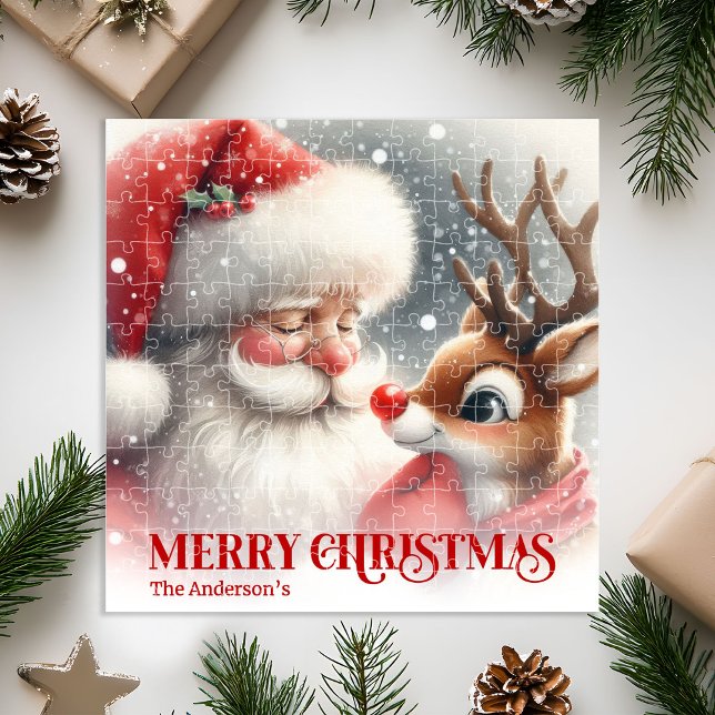Quebra-cabeça Cute Santa and Rudolph Personalized Xmas Kids Gift (Cute Santa and Rudolph Personalized Xmas Kids Gift jigsaw puzzle)