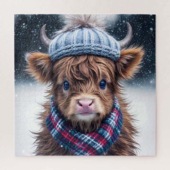 Quebra-cabeça Cute Scottish Highland Cow Winter themed Coo (Vertical)