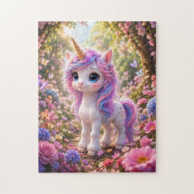 Quebra-cabeça Cute Unicorn Among Flowers Jigsaw Puzzle (Vertical)