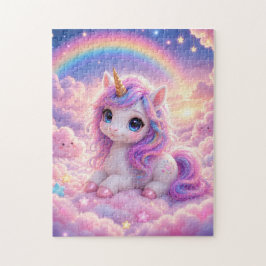 Quebra-cabeça Cute Unicorn on a Cotton Candy Cloud Jigsaw Puzzle