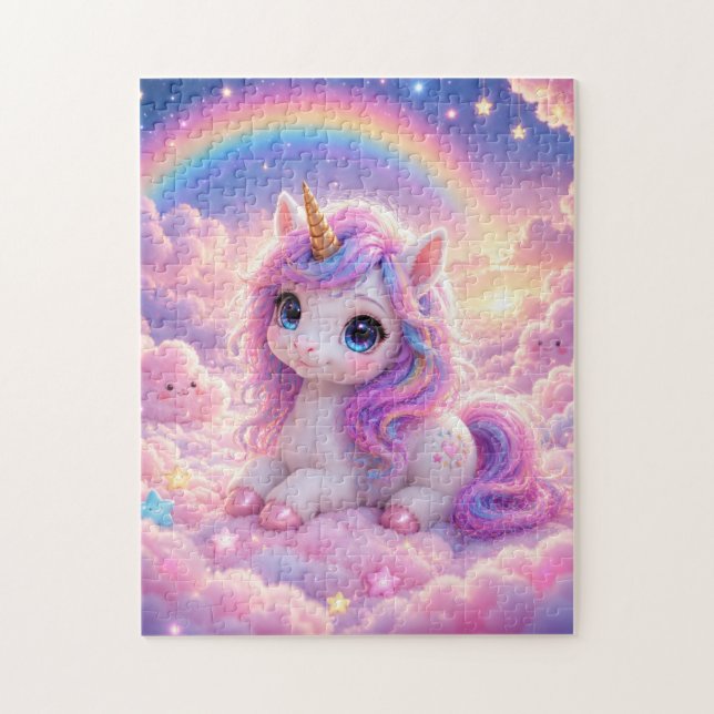 Quebra-cabeça Cute Unicorn on a Cotton Candy Cloud Jigsaw Puzzle (Vertical)