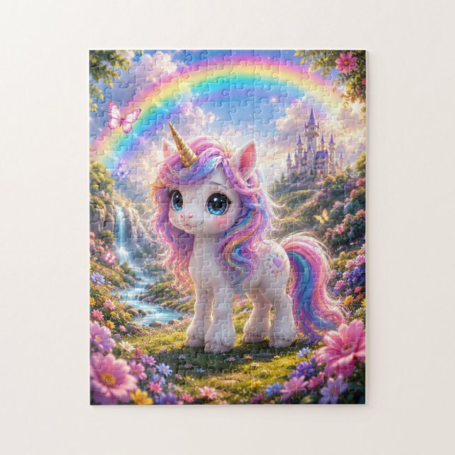 Quebra-cabeça Cute Unicorn with Rainbow Jigsaw Puzzle (Vertical)