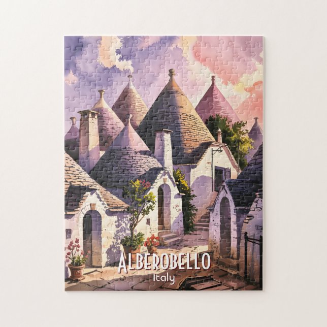 Quebra-cabeça Cutom Alberobello Trulli Houses Italy Watercolor (Vertical)
