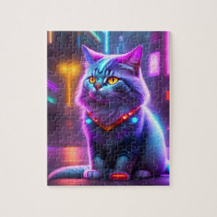 Quebra-cabeça Cyber Cat. Futurística Colorida