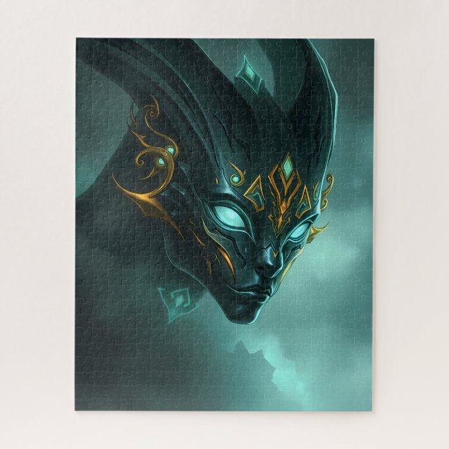 Quebra-cabeça Cybernetic Dark Demon with Glowing Cyan Eyes (Vertical)