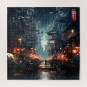 Quebra-cabeça Cyberpunk Cidade Noturna Futurística