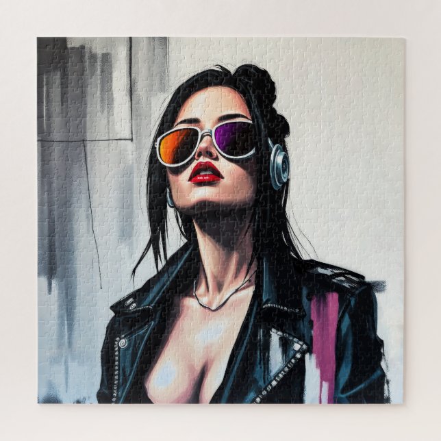 Quebra-cabeça Cyberpunk Rebel Girl - Na moda Digital Art (Vertical)