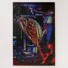 Cyberpunk Sparrow em Neon Cityscape