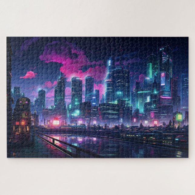 Quebra-cabeça Cyberpunk Tokyo Riverfront (Horizontal)