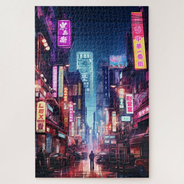 Quebra-cabeça Cyberpunk Tokyo Street Neon Light (Vertical)