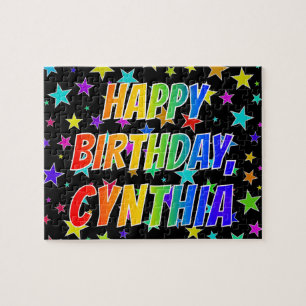 Quebra-cabeça "CYNTHIA" Primeiro Nome, Diversão "FELIZ ANIVERS