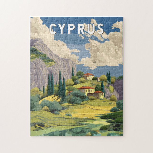 Quebra-cabeça Cyprus Illustration Travel Art Vintage (Vertical)