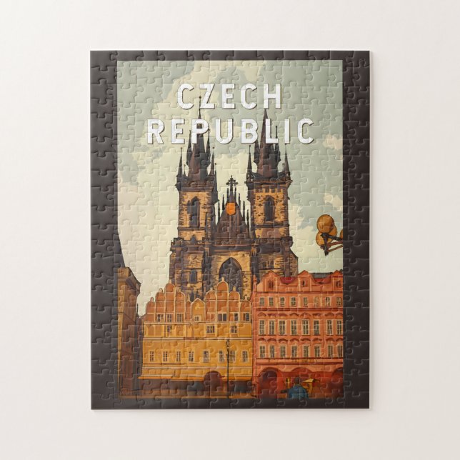 Quebra-cabeça Czech Republic Illustration Travel Art Vintage (Vertical)