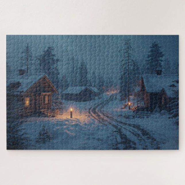 Quebra-cabeça da Aldeia de Inverno Nórdica (Horizontal)