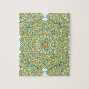 Quebra-cabeça da mandala no verde/amarelo