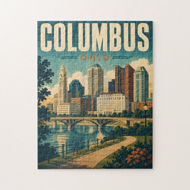 Quebra-cabeça da Silhueta de Columbus Ohio Vintage (Vertical)