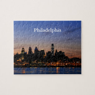 Quebra-cabeça da skyline do por do sol de Philly