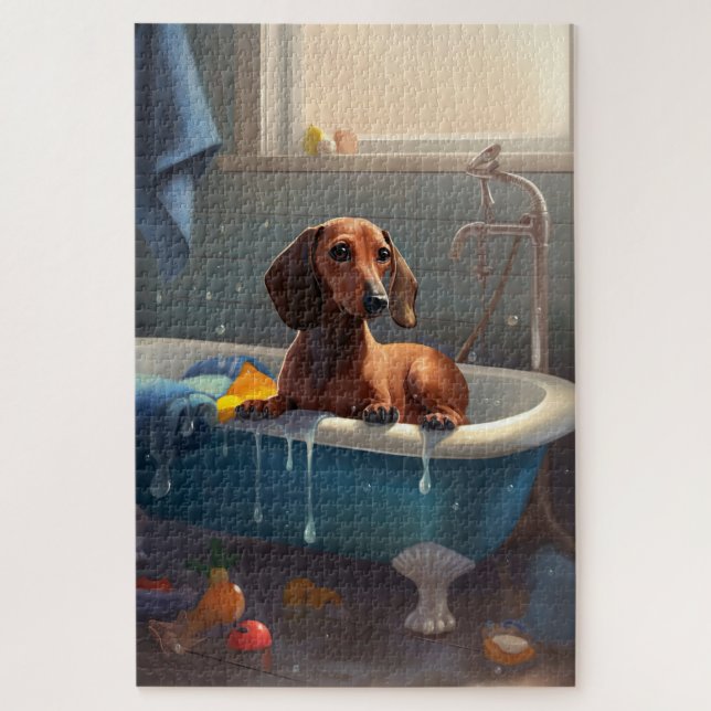 Quebra-cabeça Dachshund Bathtime (Vertical)