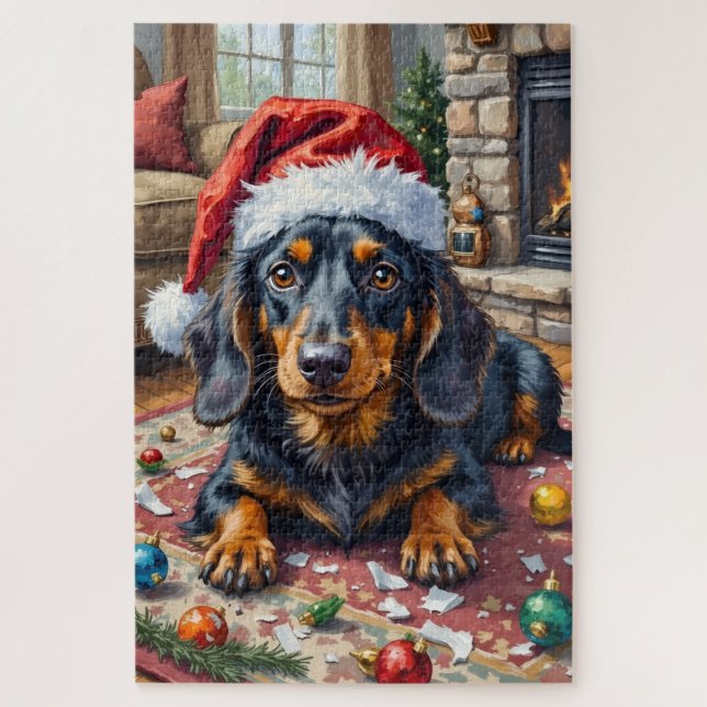 Quebra-cabeça Dachshund Christmas Ornament Destroyer Hat (Vertical)