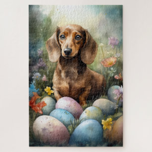 Quebra-cabeça Dachshund com Ovos de Páscoa