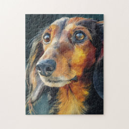 Quebra-cabeça Dachshund de pelo longo closeup
