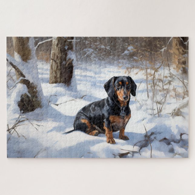 Quebra-cabeça Dachshund Deixe Nevar Natal (Horizontal)