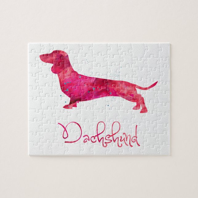 Quebra-cabeça Dachshund - Design de Aquarela (Horizontal)