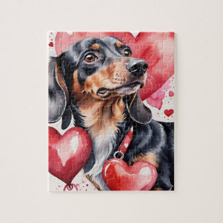 Quebra-cabeça Dachshund Dog Pet Portrait Watercolor Valentine