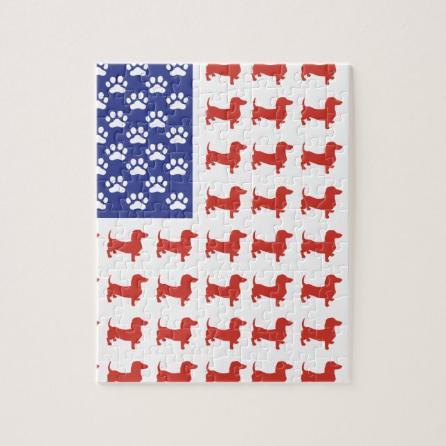 Quebra-cabeça Dachshund Doxie Patriótico (Vertical)