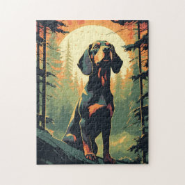 Quebra-cabeça Dachshund na floresta durante o pôr do sol