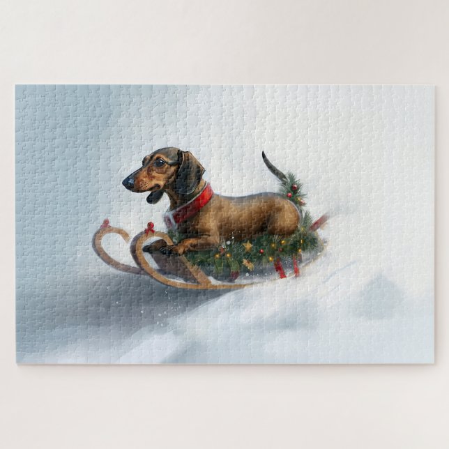 Quebra-cabeça Dachshund Natal neve inverno (Horizontal)