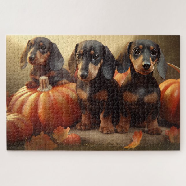 Quebra-cabeça Dachshund Puppy Autumn Delight Pumpkin (Horizontal)