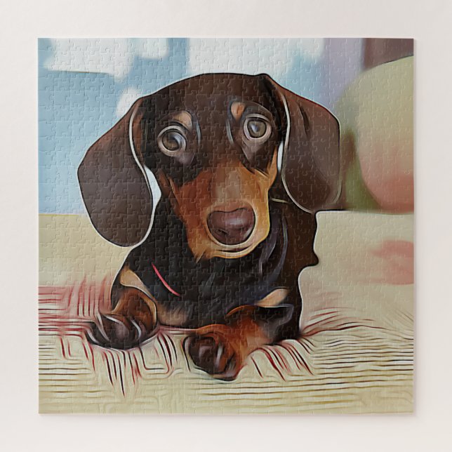 Quebra-cabeça Dachshund Puppy Senta-Se Num Sofá (Vertical)