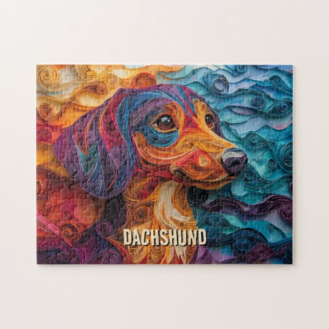 Quebra-cabeça Dachshund Quilling Art Dog Portrait (Horizontal)