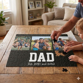 Quebra-cabeça Dad Est. Bold Black Font 3 Photo Fathers Day Gift