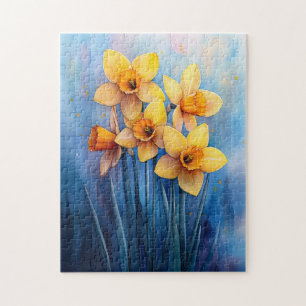 Quebra-cabeça Daffodils de Aquarela Fundo Azul