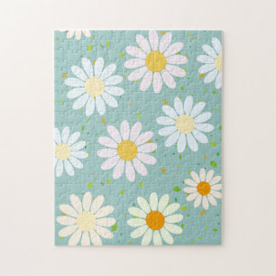 Quebra-cabeça Daisy Flowers Floral Pattern Girly Rainbow Pastel