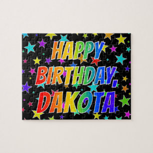 Quebra-cabeça "DAKOTA" Primeiro Nome, Diversão "FELIZ ANIVERSÁRI