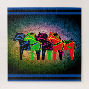 Quebra-cabeça Dala Horse, vermelho, verde, azul, preto, cavalo f